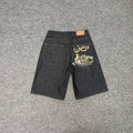 Derschutze American Street Style Heavy Embroidered Denim Shorts, Unisex Loose Fit Casual Five-Point Pants, Versatile Mid-Length Pants