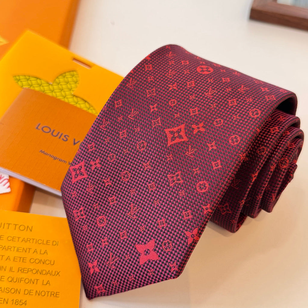 Louis Vuitton Style Men's Monogram Flower Silk Tie