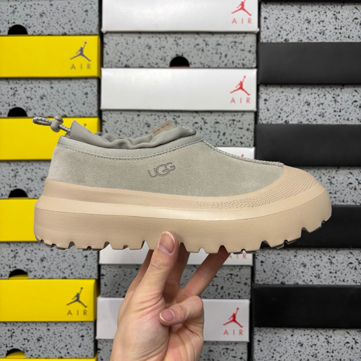 UGG Tasman Weather Hybrid Slip-On – Waterproof Suede Shoe with Shearling Lining, Drawstring Collar & All-Terrain Lug Sole in Grey