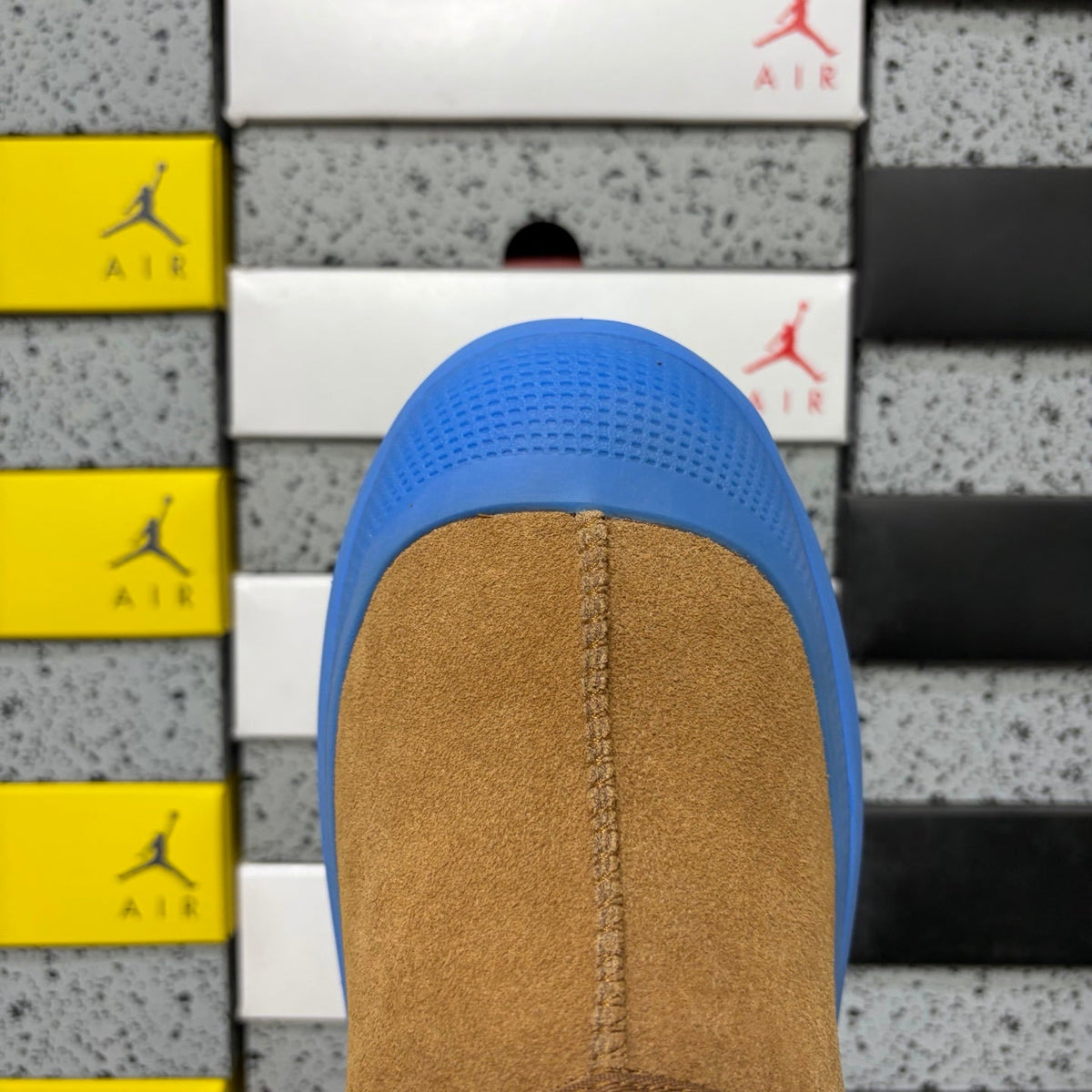 UGG Neumeel Deco Slip-On – Suede Moccasin Sneaker with Electric Blue Lug Sole & Drawstring Collar in Chestnut