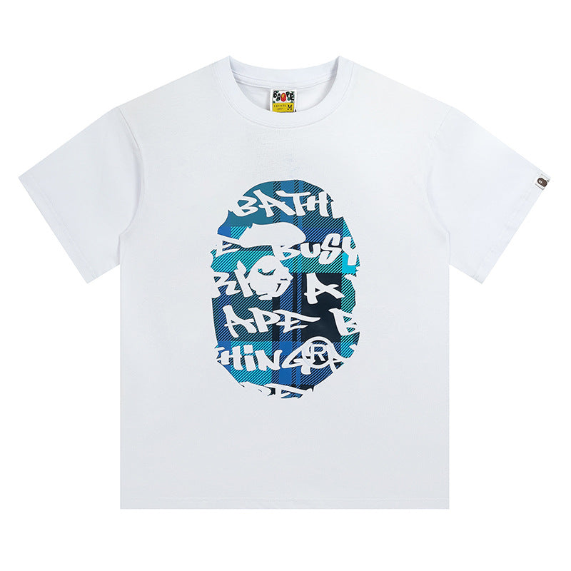 BAPE Blue Stroke Camo Big Ape Head Men's T-Shirt - White