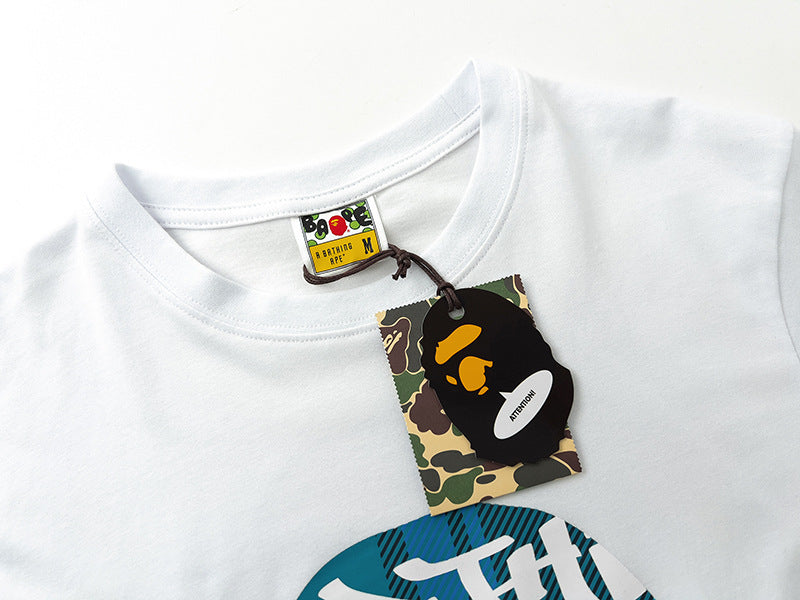 BAPE Blue Stroke Camo Big Ape Head Men's T-Shirt - White