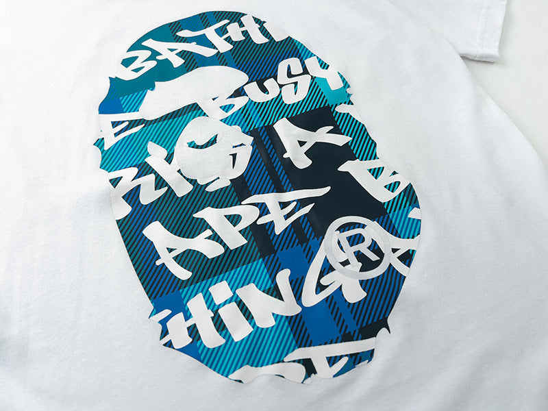 BAPE Blue Stroke Camo Big Ape Head Men's T-Shirt - White
