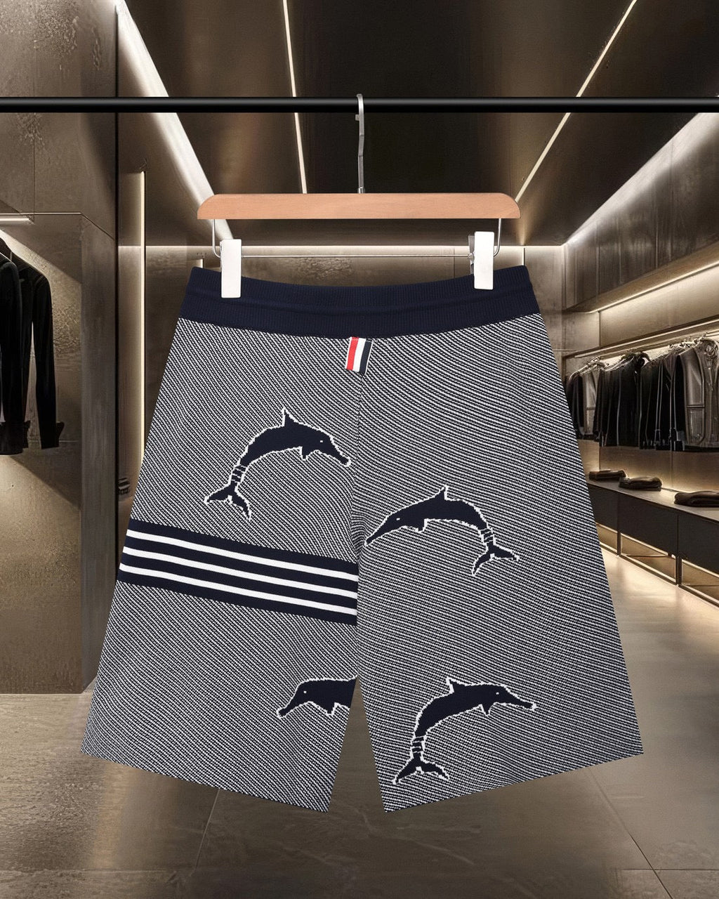 Thom Browne Style Four-Bar Stripe Knit Shorts