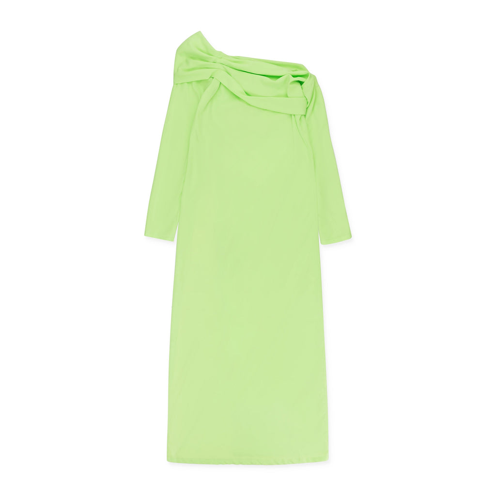 OFF THE SHOULDER W ONE STRAP LIME GREEN MAXI DRESS