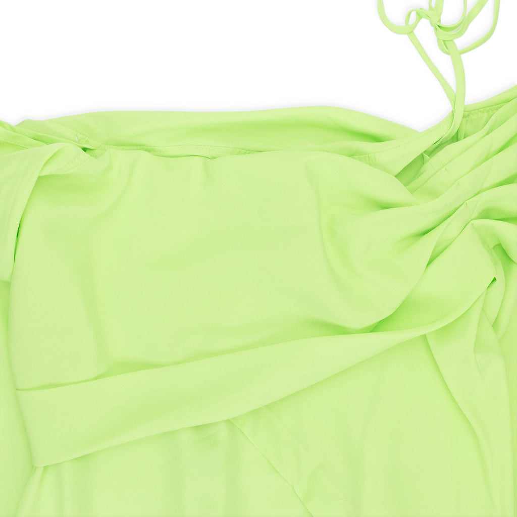 OFF THE SHOULDER W ONE STRAP LIME GREEN MAXI DRESS