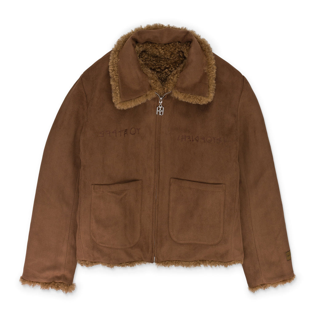 BLUE CARVED LEATHER FUR JACKET