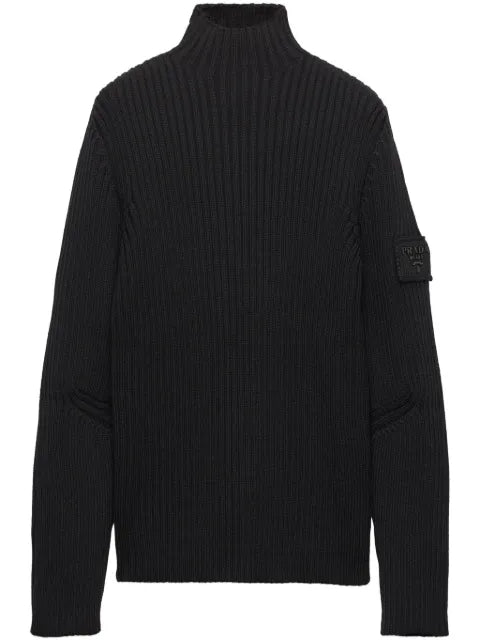 Prada logo-patch ribbed knit wool sweater