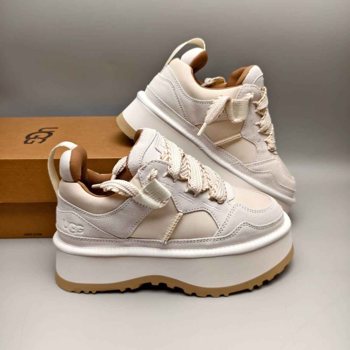 White Chunky Dad Sneakers — Lace-Up Casual | New Arrival | In Stock