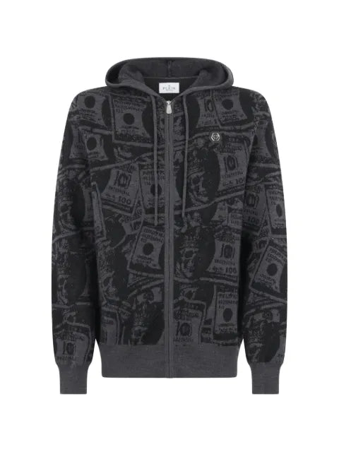 Philipp Plein dollar-print knitted hoodie