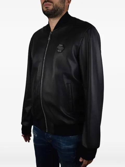 Philipp Plein hexagonal-logo leather bomber jacket