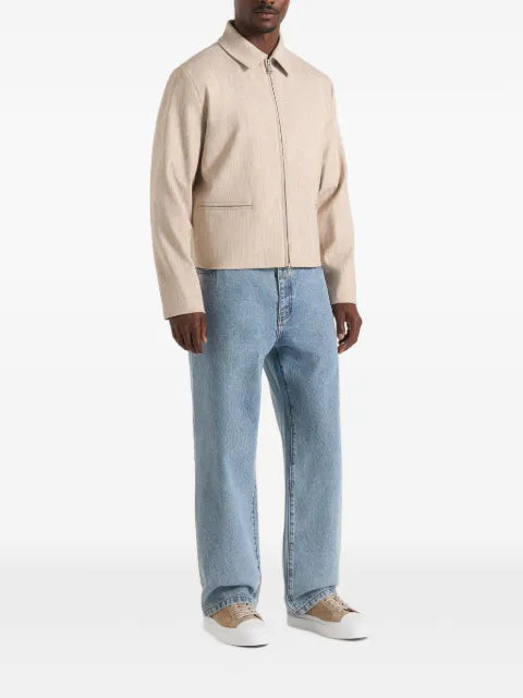 Manière De Voir Amir in beige boxy hatched harrington jacket