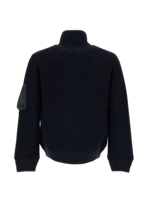 sacai ribbed-knit panelled cardigan
