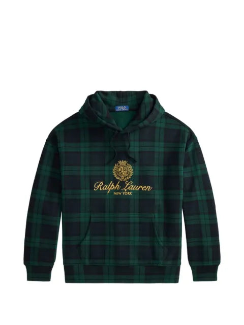 Polo Ralph Lauren plaid embroidered-crest hoodie