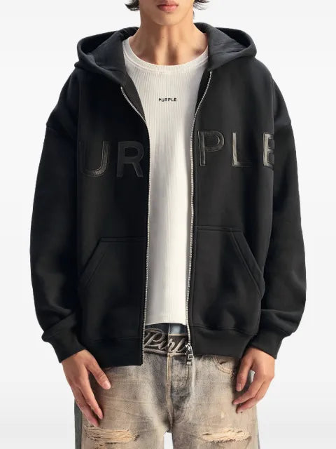 Purple Brand logo-patch zip-up hoodie