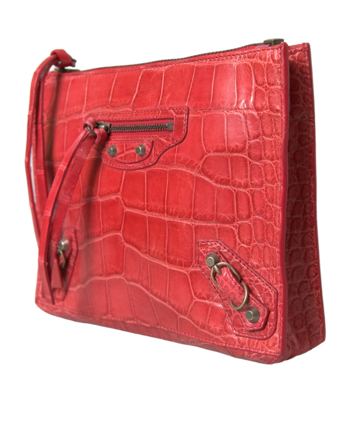 Red Alligator Leather Classic Pouch Wristlet