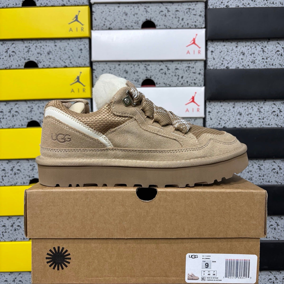 UGG Lowmel Lace-Up Sneaker – Suede & Mesh Low-Top Trainer with Shearling Lining & Tonal Lug Sole in Sand