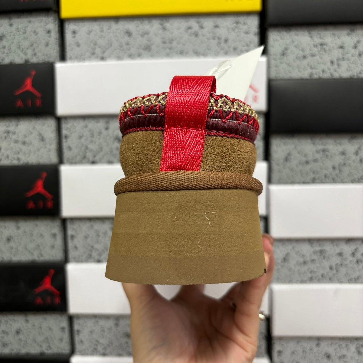 UGG Tazz Platform Slipper – Women’s Suede Clog with Red & Gold Braided Collar in Chestnut