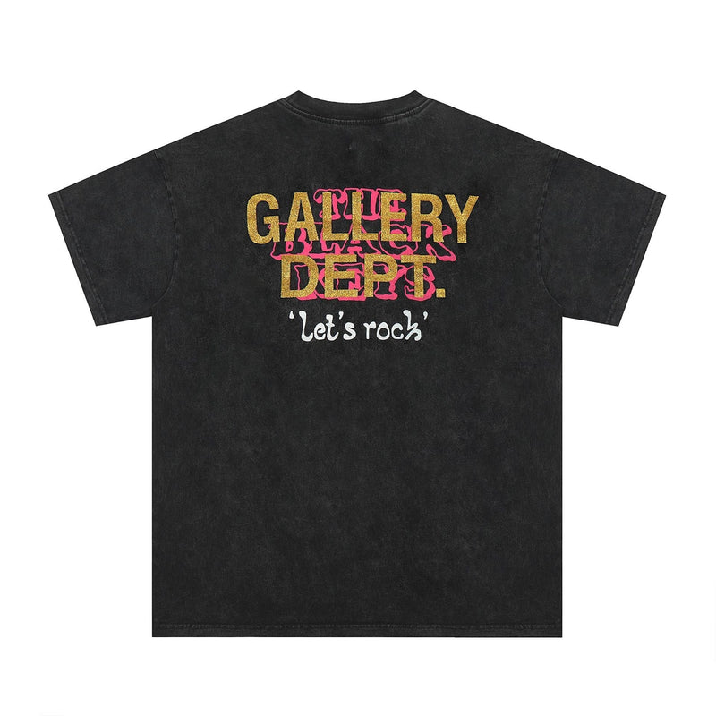 Gallery Dept T Shirts Dark Black Seat Printed Washed Distressed Short Sleeve
