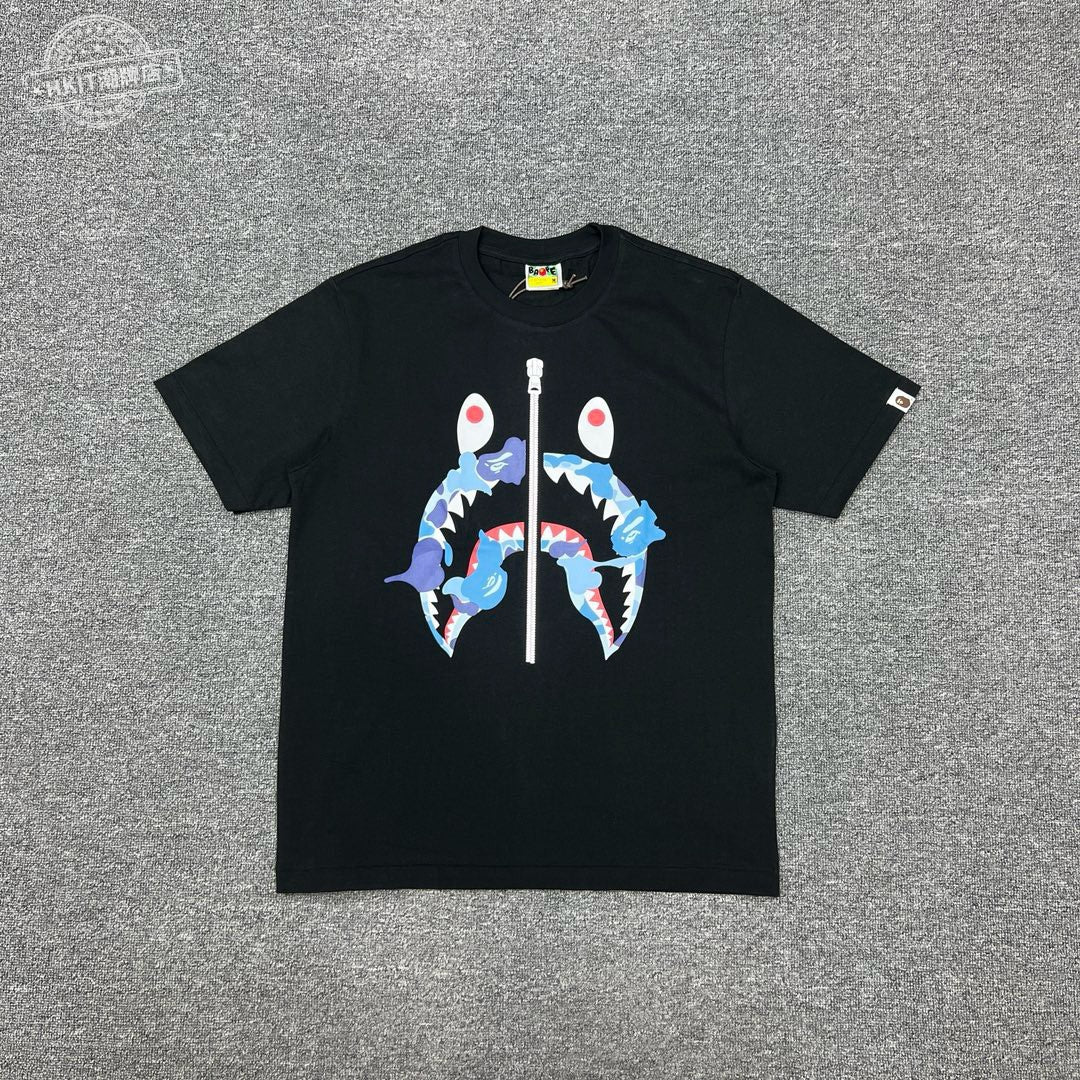 Bape Shark Camo Zip Graphic Oversized Tee Streetwear Unisex