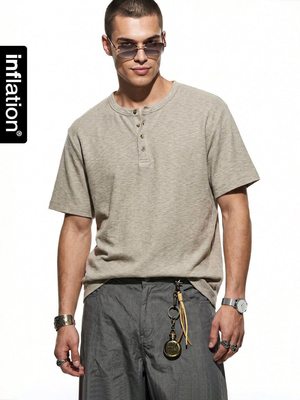 INFLATION Old Money Henley Short-Sleeve T-Shirt – Relaxed Loose Fit