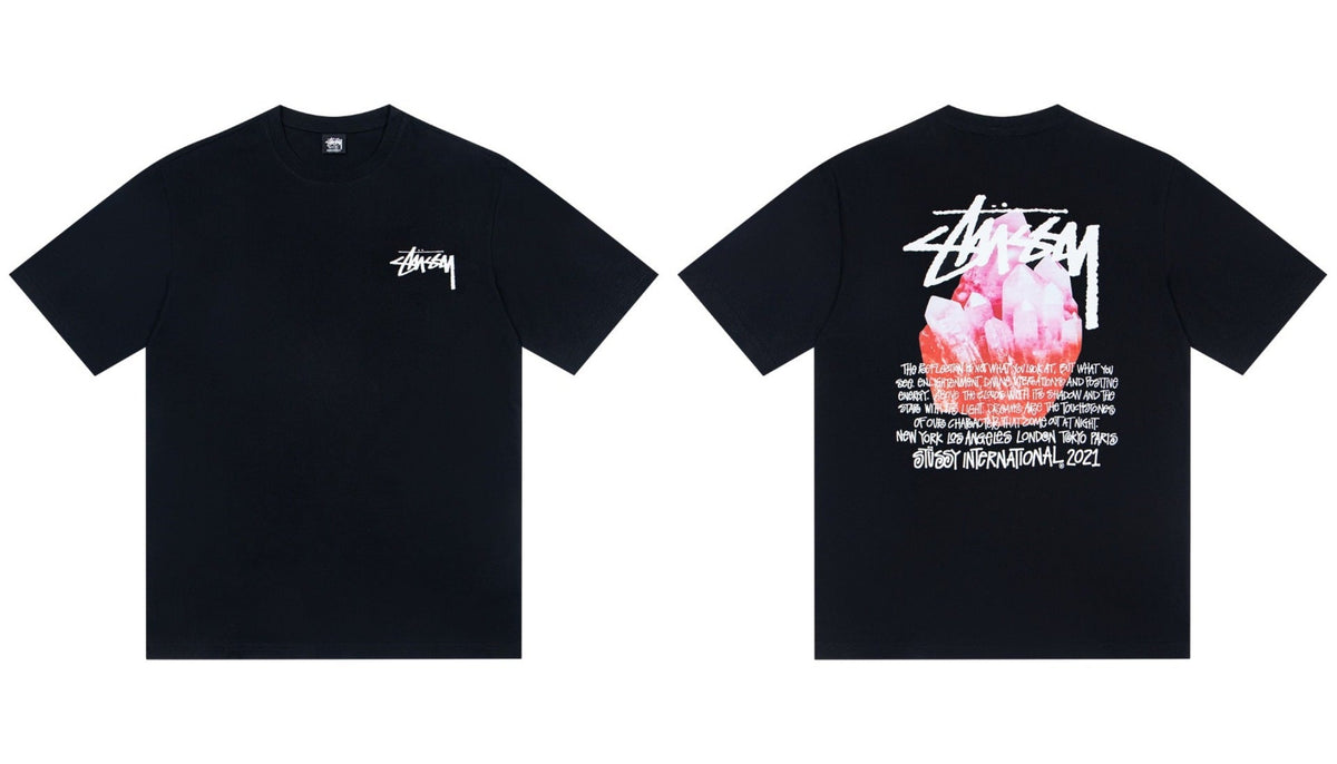 Stussy Pink Crystal International Text Graphic Short Sleeve Tee