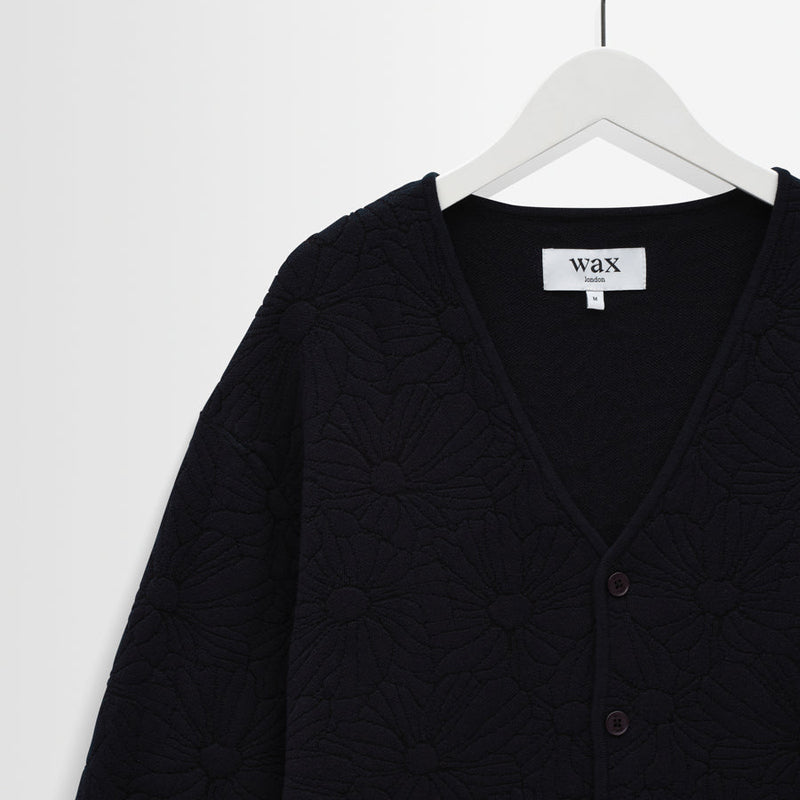 Wax London Alban Cardigan Flower Jacquard: Navy / Black