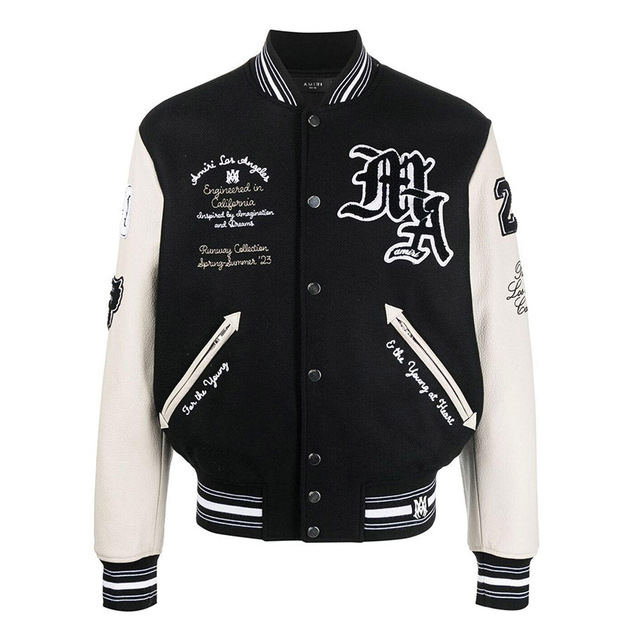 AMIRI logo patch varsity bomber jacket Black