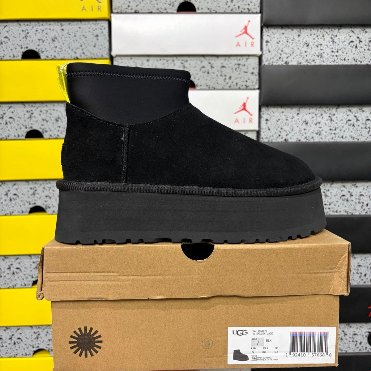 UGG Kallen Lace Platform Boot – Women’s Suede Ankle Boot with Neoprene Collar & Neon Pull Tab in Black