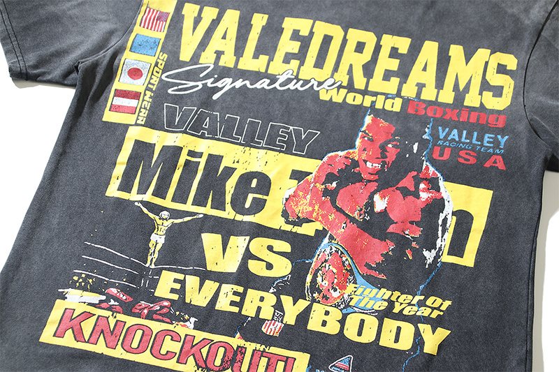 VALE USA Washed Black Boxing Graphic T-Shirt