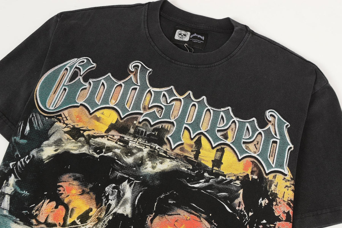 Godspeed Washed Black Skull Graphic T-Shirt