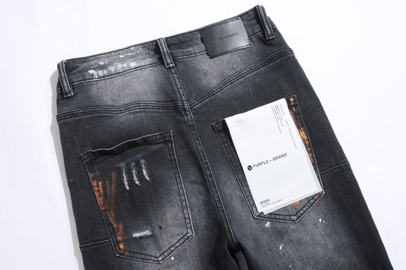 Purple Brand Black Distressed Paint Splatter Jeans