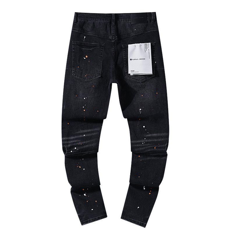 Purple Brand Paint Splatter Distressed Black Jeans