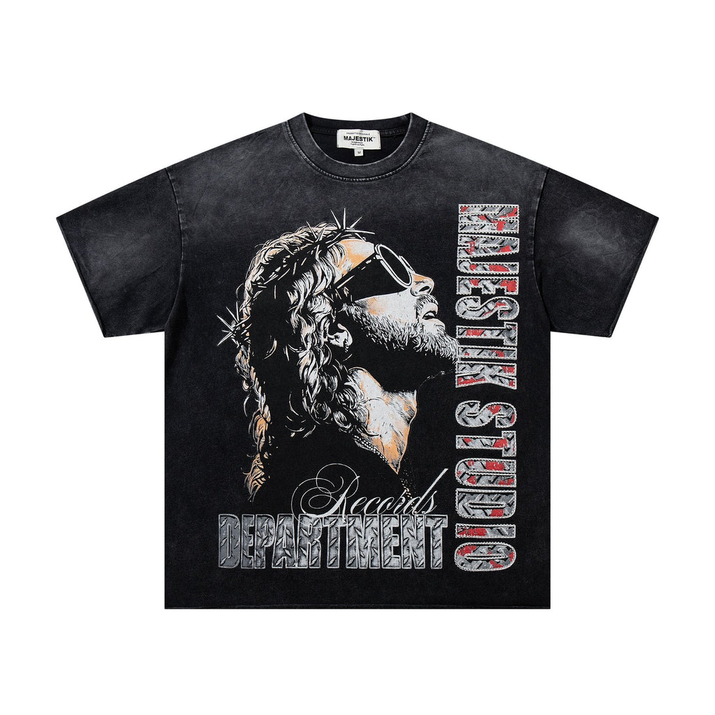 MAJESTIK Washed Black Graphic T-Shirt
