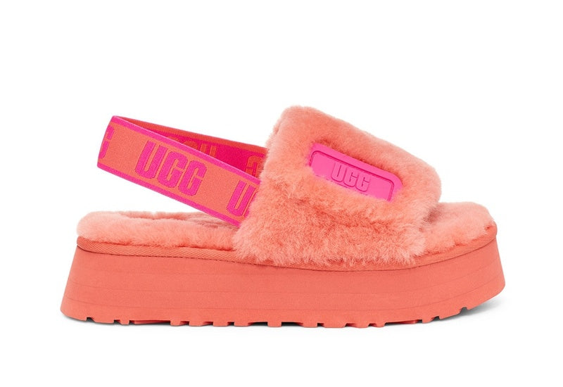 Coral Red Disco Fluffy Sandals — New Arrival | In Stock