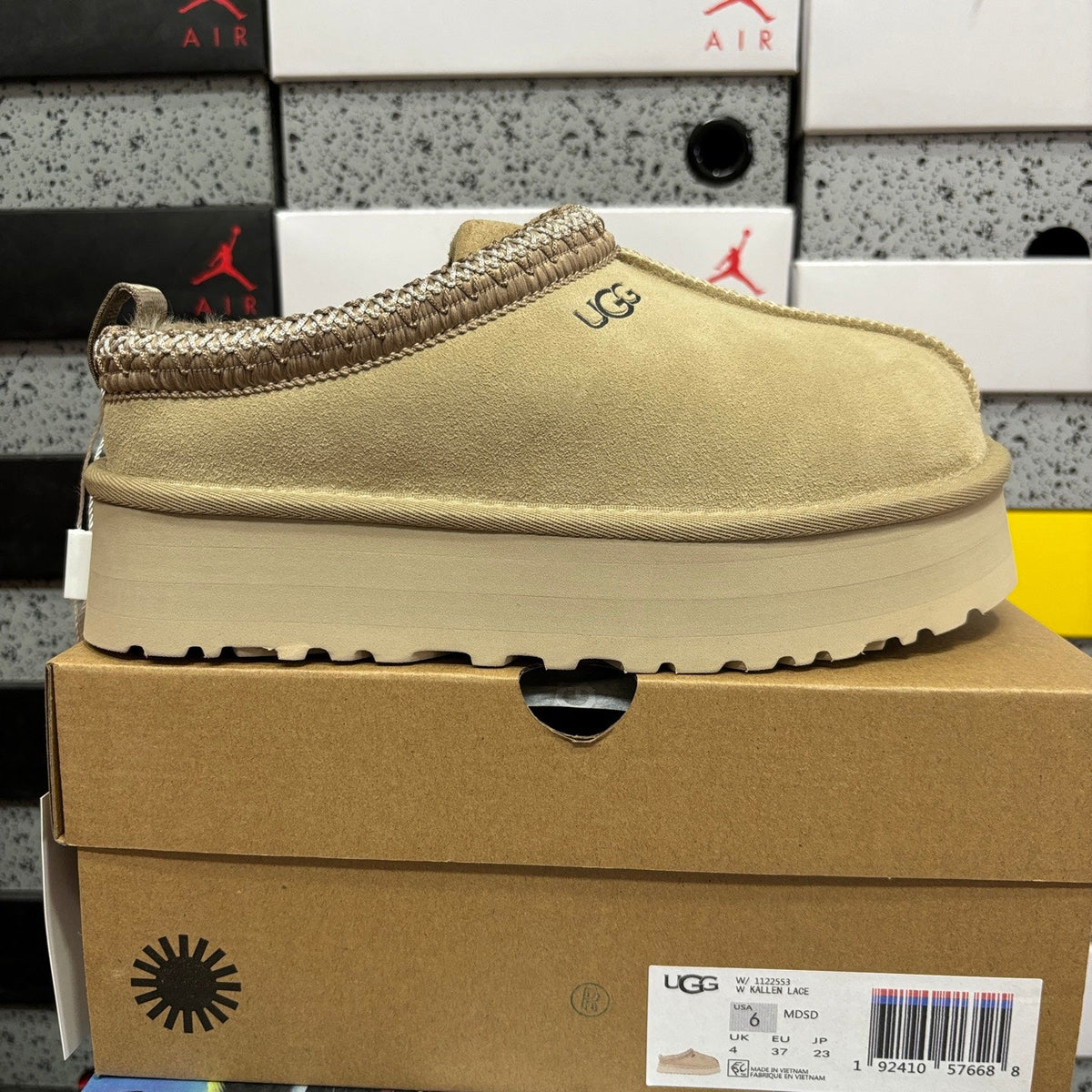 UGG Tazz Platform Slipper – Women’s Suede Clog with Braided Collar & Sheepskin Lining in Sand