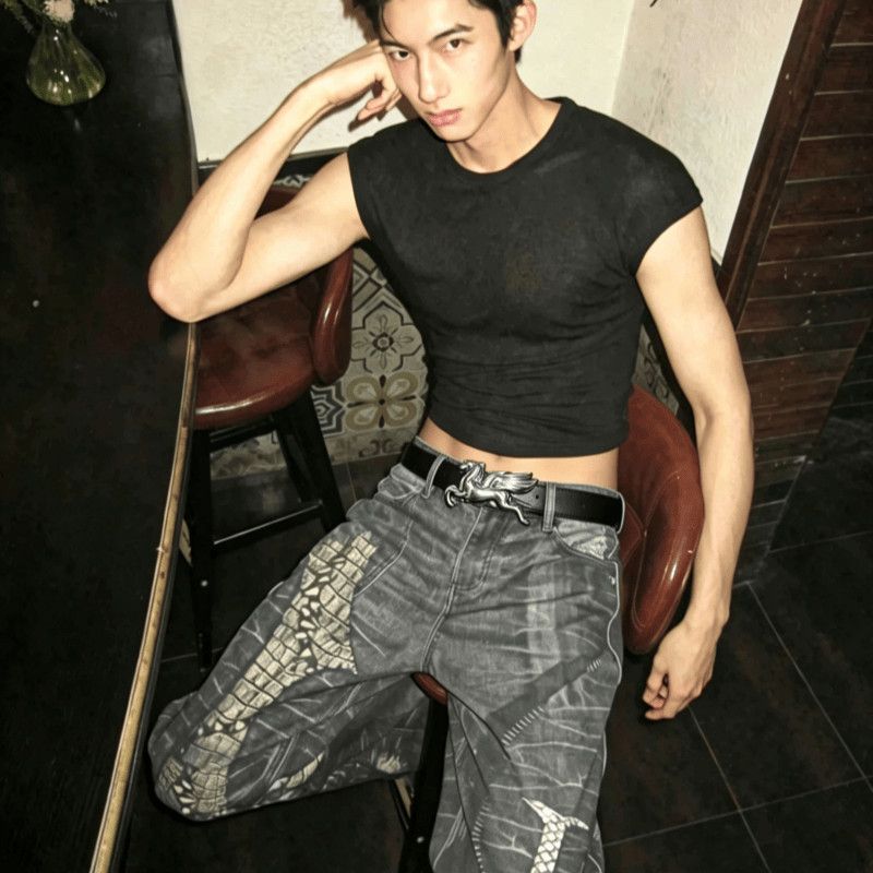 Pegasus Leather Belt Litchi Grain Winged Horse Buckle Waist