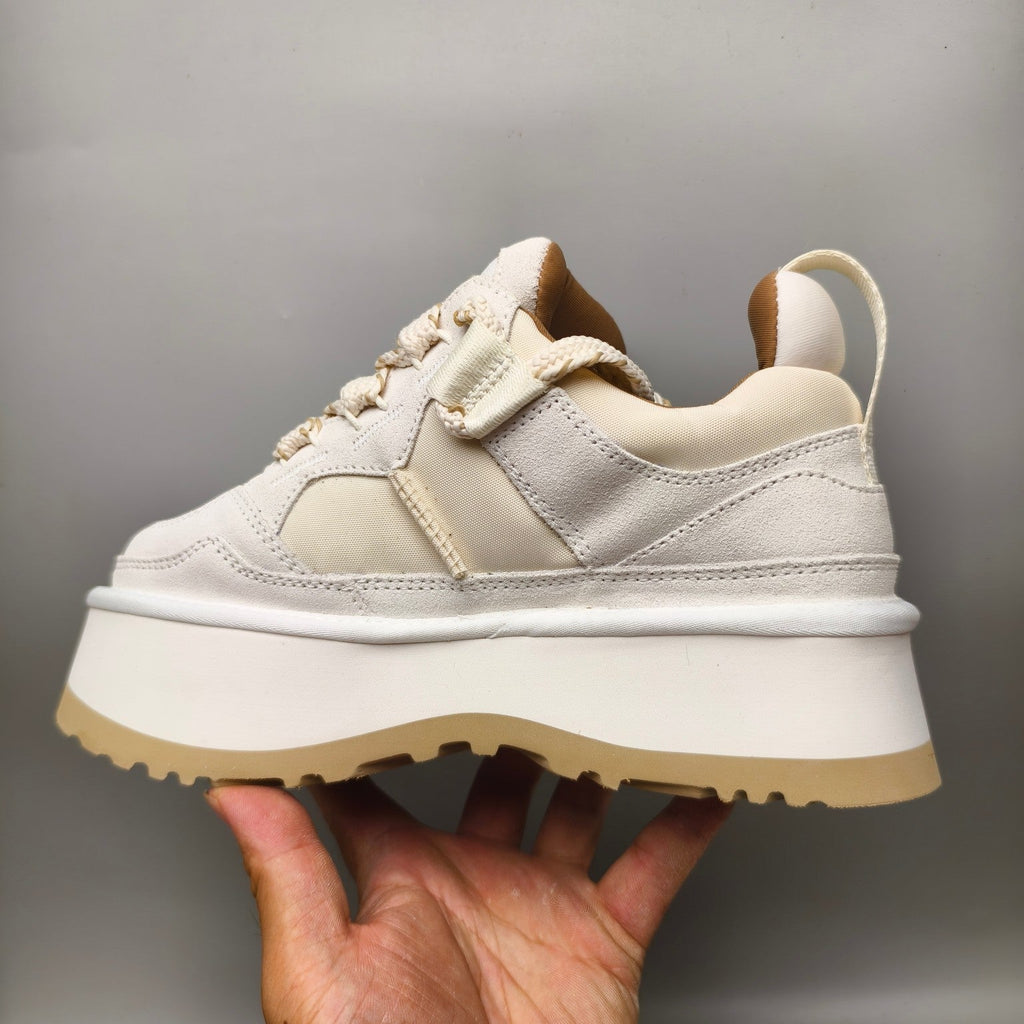 White Chunky Dad Sneakers — Lace-Up Casual | New Arrival | In Stock