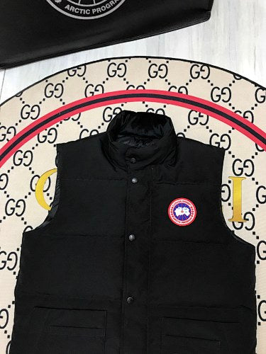 Canada Goose Puffer Vest in Black with Stand Collar and Logo Patch