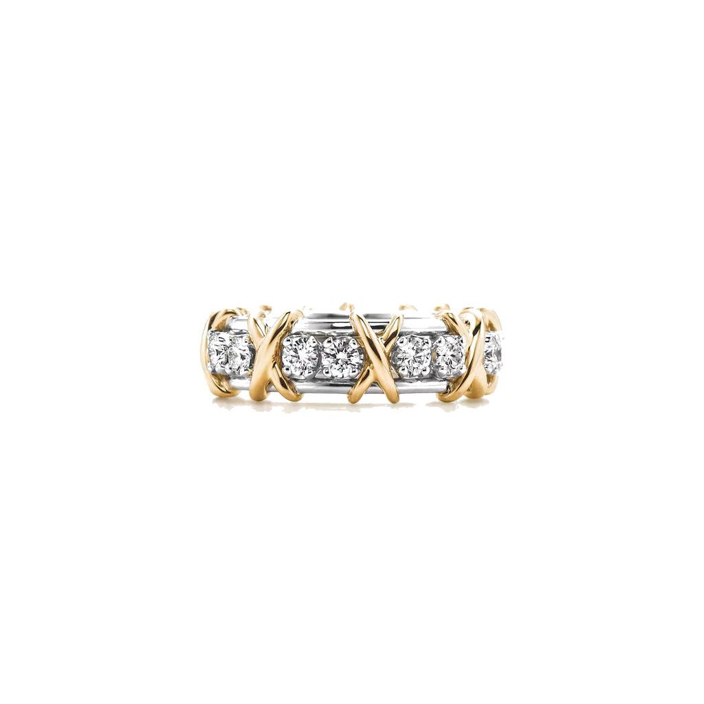 Tiffany Style Crossover Cubic Zirconia 18K Gold-Plated Ring