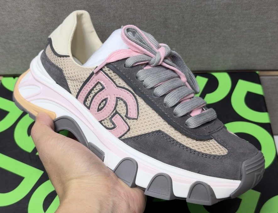 Dolce & Gabbana Gray, Cream and Pink Sneakers