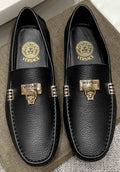Versace Men's Black Loafers with Gold-Tone Hardware
