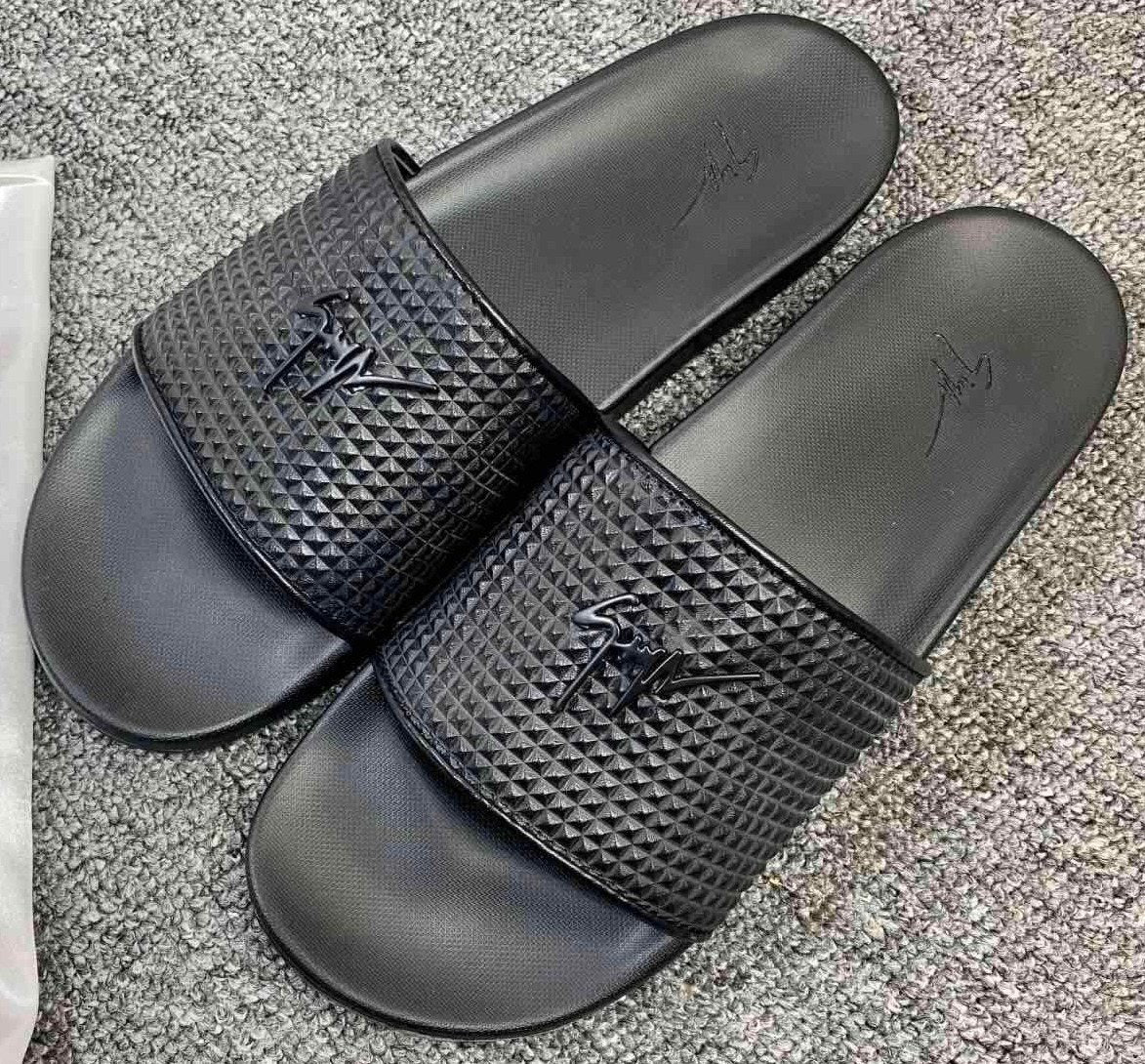 Giuseppe Zanotti Black Textured Slide Sandals