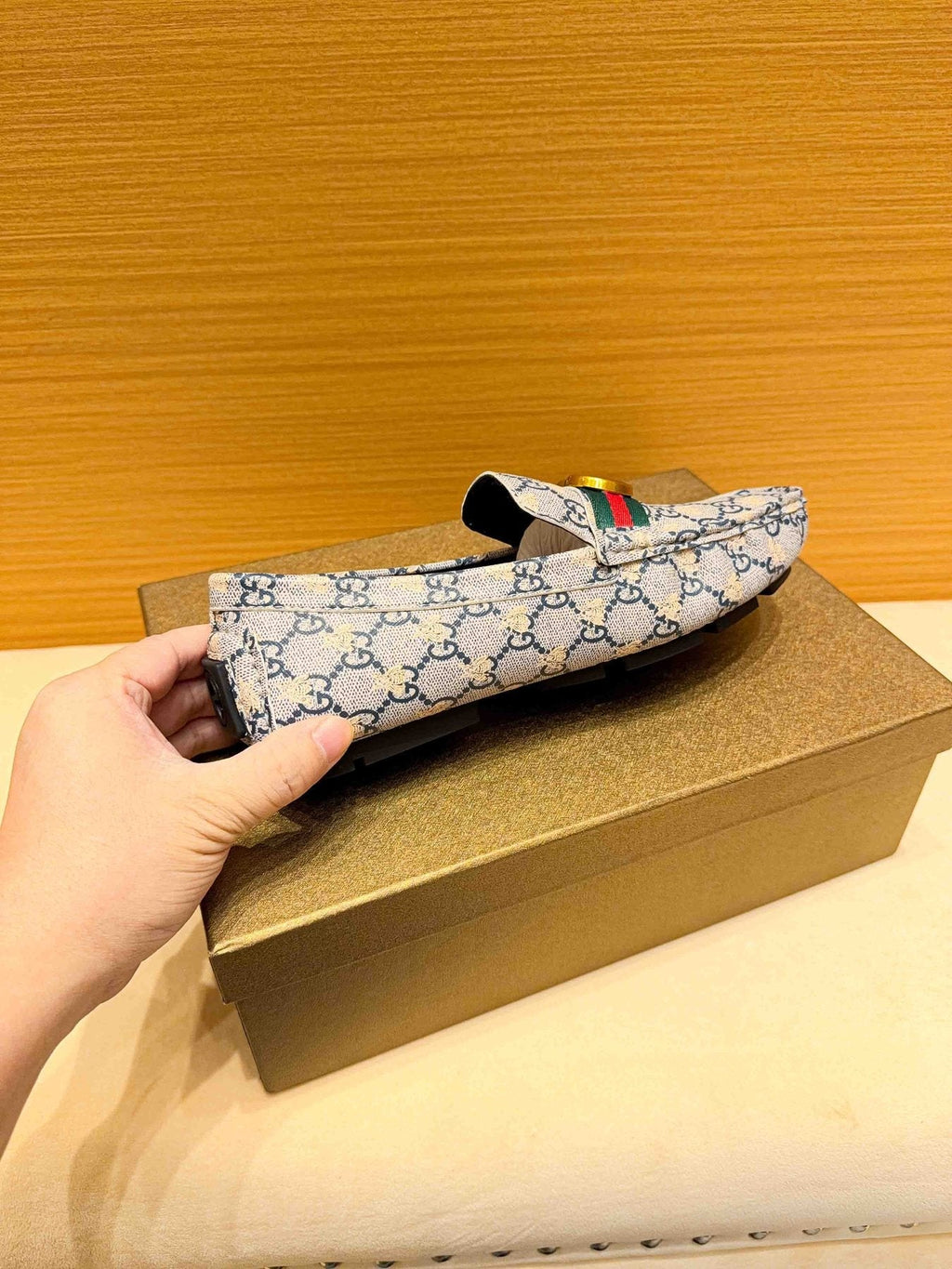 Gucci Monogram Stripe Slip-On Loafers