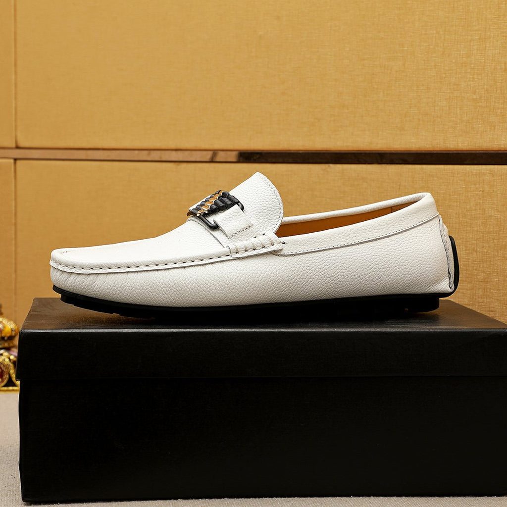 Prada White Metal-Buckle Loafers