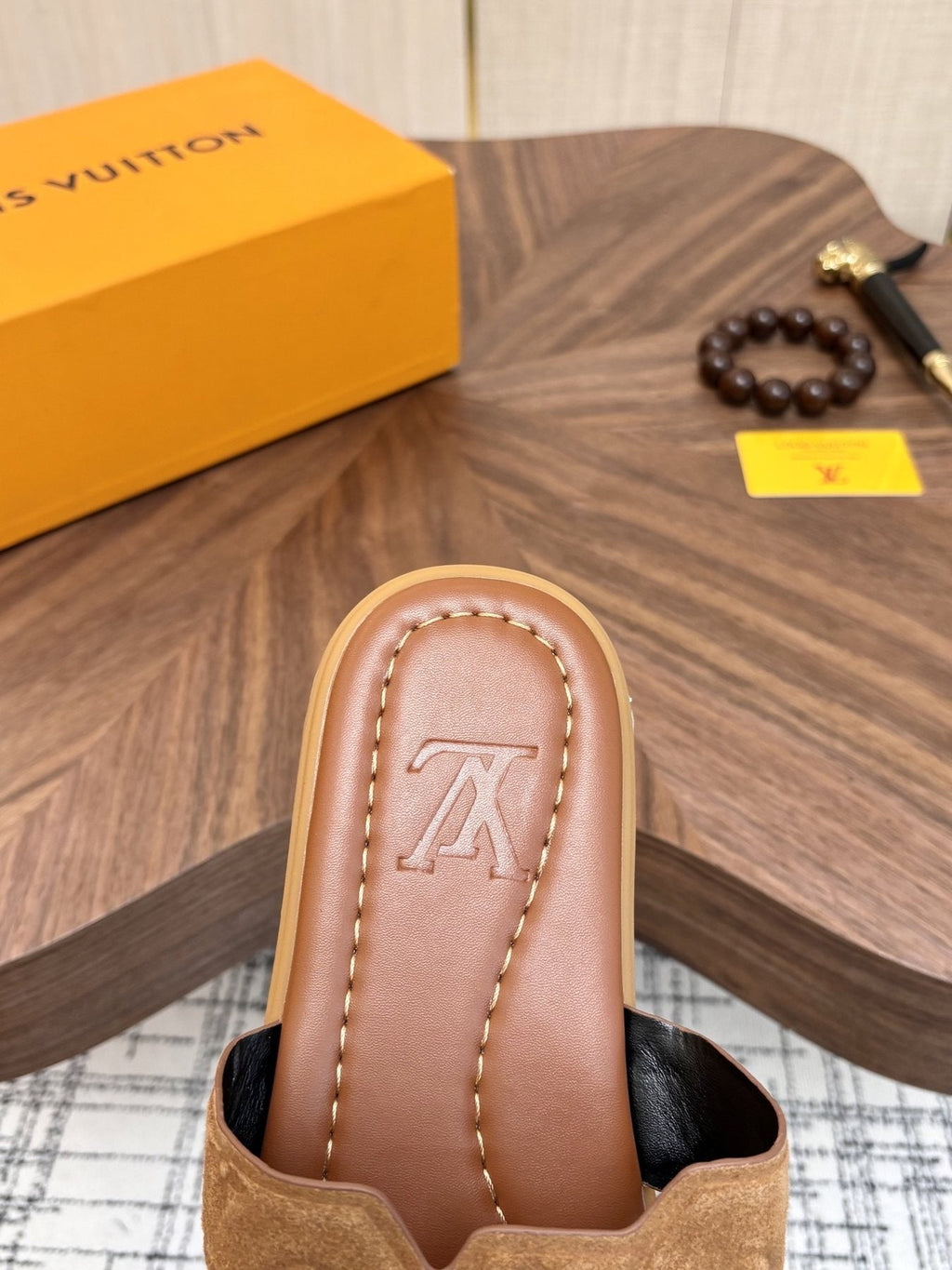 Louis Vuitton Tan Monogram Slide Sandals