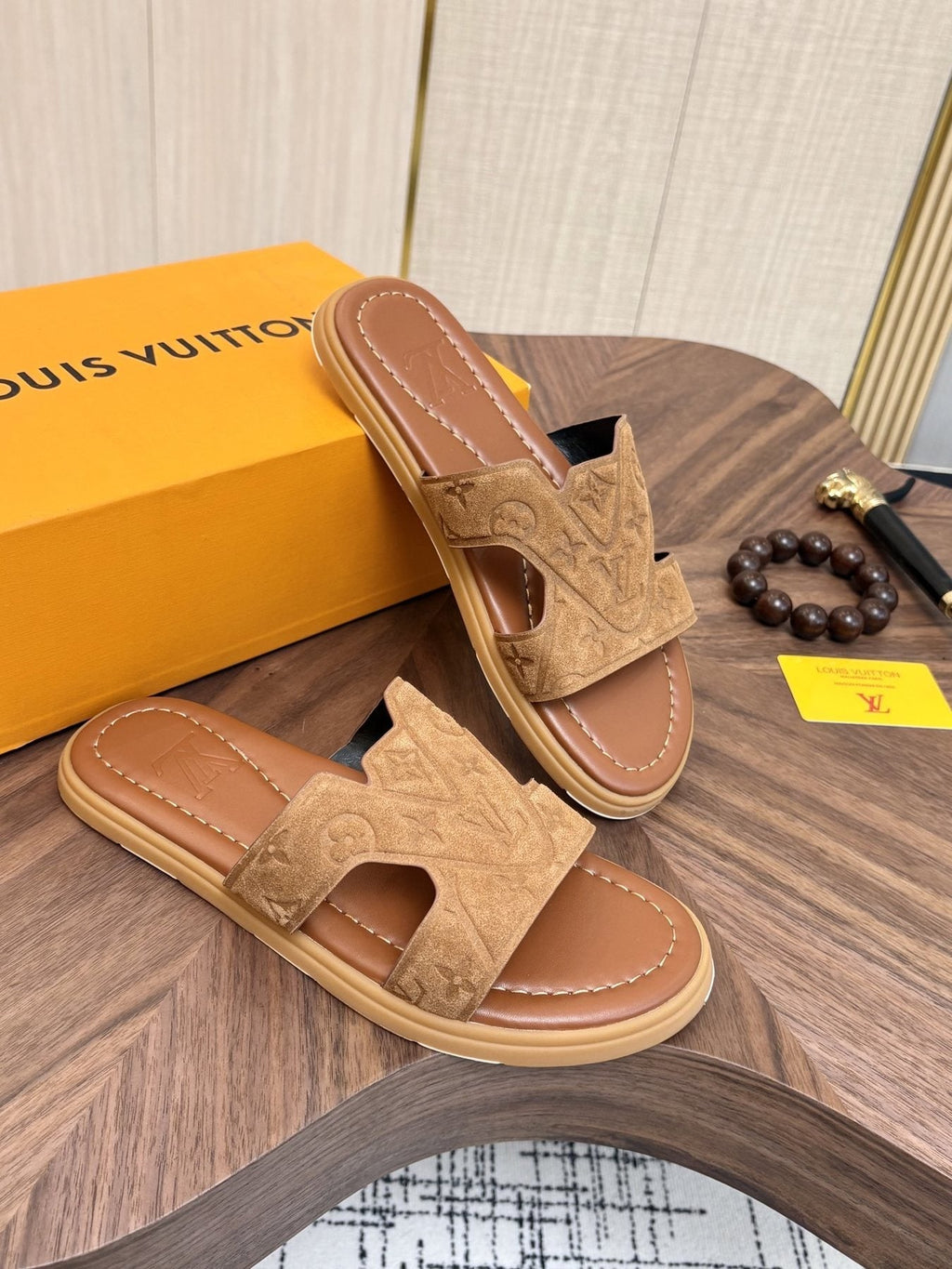 Louis Vuitton Tan Monogram Slide Sandals