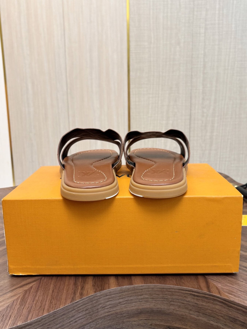 Louis Vuitton Tan Monogram Slide Sandals