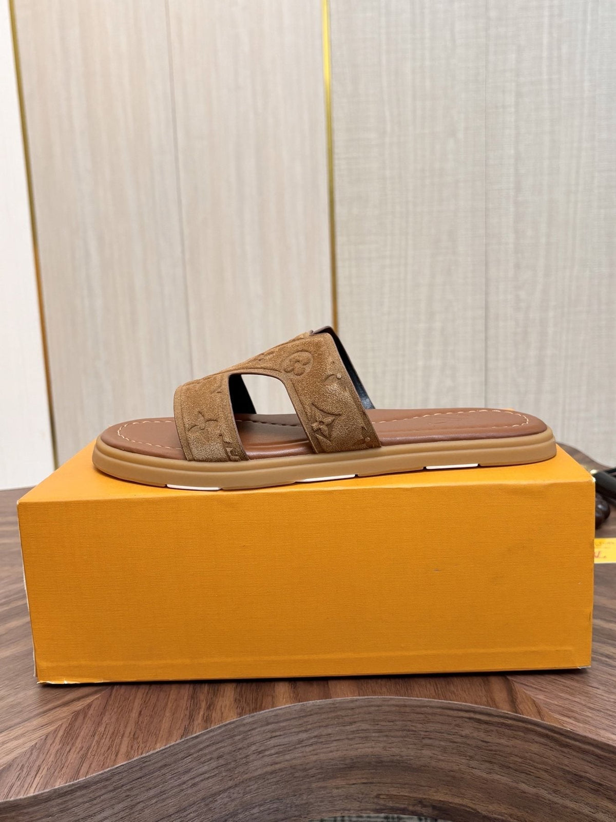 Louis Vuitton Tan Monogram Slide Sandals
