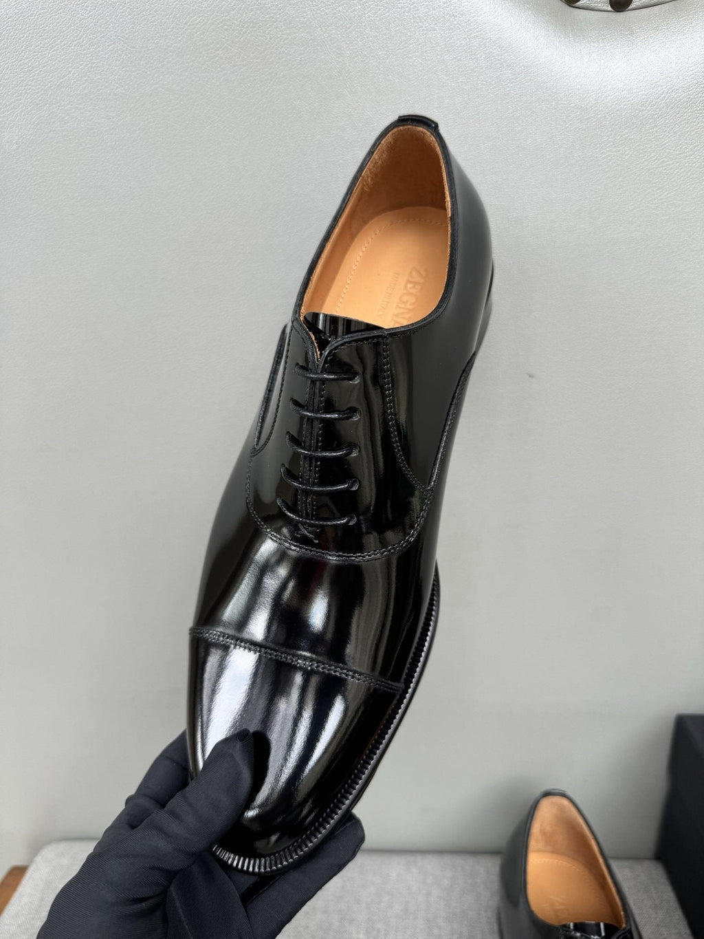 Zegna Men's Black Patent Leather Oxford Shoes